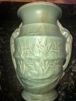 Rare Mccoy Pottery Lizard Handle Vase Matte Green Glaze Porch Jar 10.  25” Lily