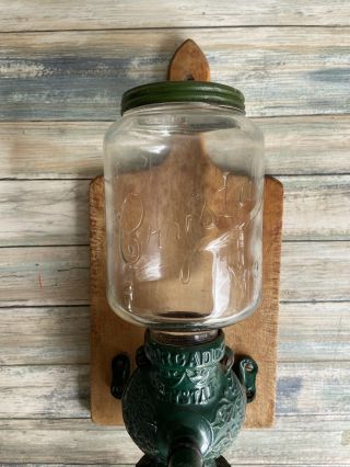 Antique Crystal Arcade No.  3 hand crank coffee grinder RARE GREEN 2