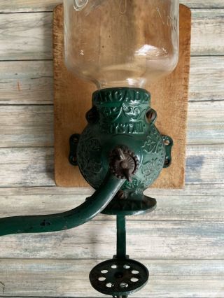Antique Crystal Arcade No.  3 hand crank coffee grinder RARE GREEN 3