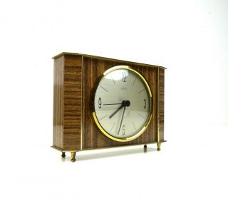 Very Rare Stunning Mid Century Modernism Teak Table Clock Vintage 1960 By Kaiser