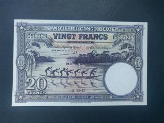 Belgium Congo 20 Francs 1942 - Good Quality - Rare