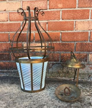 Rare Antique Victorian Glass Opalescent Brass Pendant Hanging Lamp Refurbishing