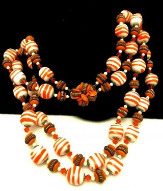 Rare Vintage Early Miriam Haskell Coral White Art Glass Bead 22 " Necklace A8