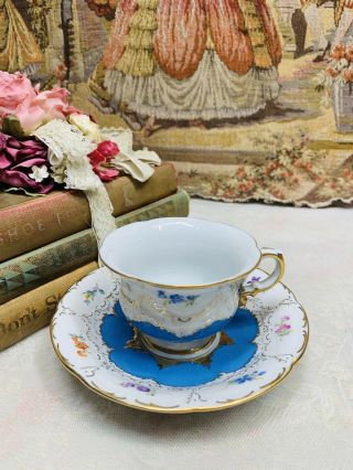 Meissen B Form Demitasse Cup And Saucer Sky Blue Rare Exc Con Fact First