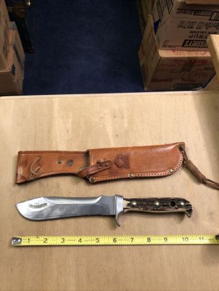 Puma White Hunter Knife 6377 With Leather Sheath Rare