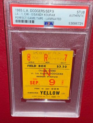 Firesale Rare Hof Sandy Koufax Sept 9 1965 Perfect Game Ticket Stub 9/9/65 Psa