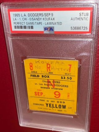 FIRESALE RARE HOF SANDY KOUFAX Sept 9 1965 PERFECT GAME Ticket Stub 9/9/65 PSA 2