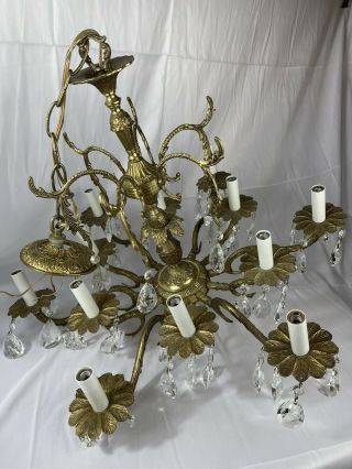 Vtg Antique Rare 18 Arm Brass Crystal Chandelier,  Ceiling Light True Vintage