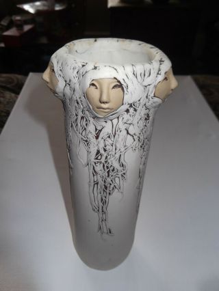 Rare Jude Holdsworth Art Pottery Native American 5 Face Vase 1996