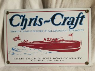 " Rare " Vintage Chris - Craft Porcelain Sign Chris Smith & Sons Boat Company Sign