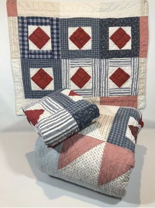 Ralph Lauren Quilt & Pillow Sham Set Red White Blue Americana Rare Vintage Twin