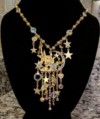 Vintage Rare Retired Kirks Folly Fairy Pixie Palace Necklace Gold Toned