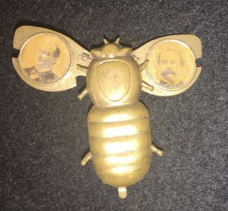 Rare 1896 Mckinley & Hobart Figural Portait Pin Bug Us President Gold Bug