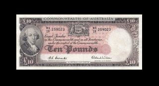 1954 - 59 Australia 10 Pounds " Cba " Note Coombs & Wilson Rare ( (aunc))