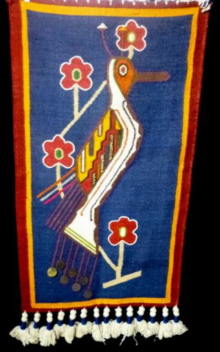 Rare 1950s Mid Century Modern Vintage Olga Fisch Woven Wall Tapestry Folklore