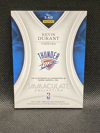 RARE 2015 - 16 Immaculate Kevin Durant On Card Auto 2/10 Thunder Warrior Nets READ 3