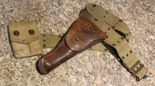 Rare Wwi M1916 Mcmonies Holster For Colt 1911 With Web Belt Russell Pouch