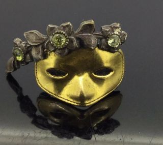 Antique Mascarade Pin Brooch Rare Gilt Metal Paste Stones Circa1910s