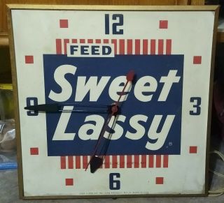 Rare 1940s - 60s Sweet Lassy Feeds Pam Clock.  St Joseph,  Missouri