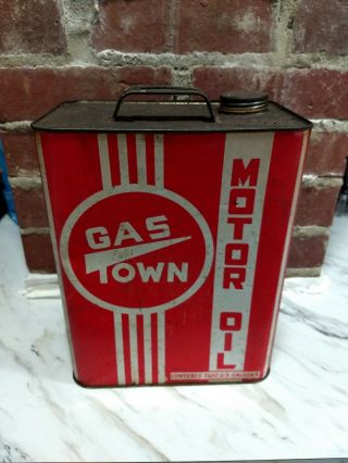 Rare Gas Town Motor Oil Can - 2 Gallon 1950’s Oil Can - Vintage Gas Service
