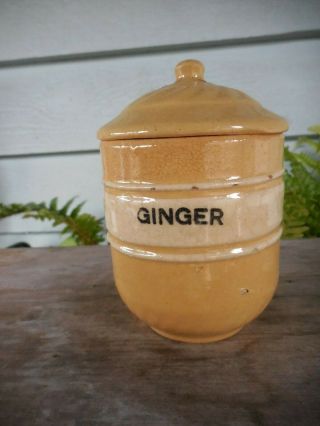 Antique Brush Mccoy Rare Yellow Ware Dandy Line Ginger Spice Jar - As Found