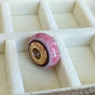 Retired Rare Authentic 14k Gold Murano Pink Lotus Charm Bead 750501