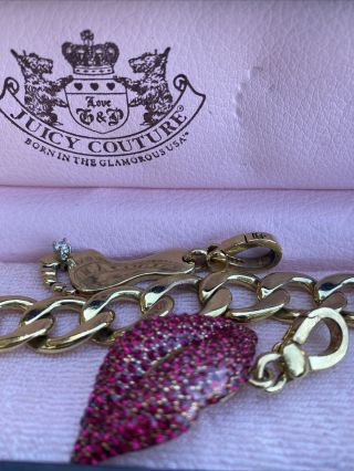Juicy Couture Charm Footprint Foot Toe Ring Rare & Red Rhinestone Pave Lips Box