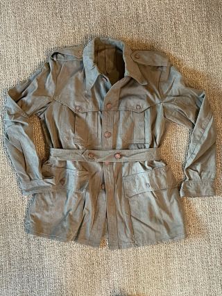 Rare Wwii / Spanish Civil War Belted Sahariana Selvedge Twill Jacket.