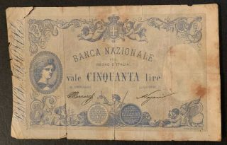 Italy 50 Lire 1891 Banknote Rare