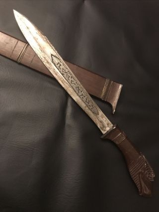 Antique 1892 Sword Bowie Tjikeroeh Javanese Cikeruh Java Knife Indonesian Rare