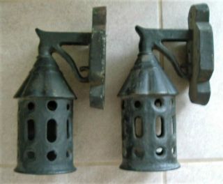 Antique Gothic Medieval Wall Lamps Early 1900s Rare Vtg Set Of 2 Black Bin $199