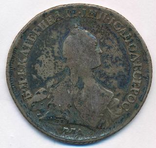 1762 Mmd Imperial Russia 50 Kopecks Poltina Rare Silver Coin Catherine The Great