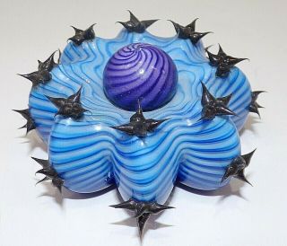 Rare Mark Eckstrand Colorful Art Glass Blue Sea Anemone 2004 Signed Paperweight