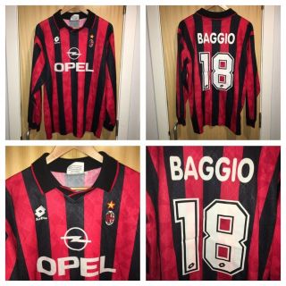 Ac Milan Longsleeve Home Shirt 1995 - 1996 Size Xl Lotto Rare Shirt