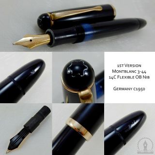 Rare C1950 1st Version Montblanc 344 Fountain Pen 14k Flexible Ob Nib
