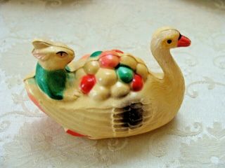 Vintage Antique Celluloid Easter Rabbit In A Swan Boat With Eggs Usa Rare