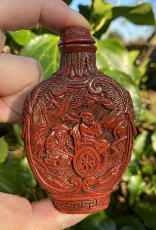 A Very Rare 19th Century Chinese Carved Lacquer Snuff Bottle