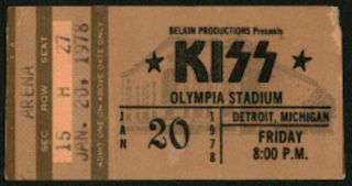Kiss (band) - Gene Simmons - 1978 Rare Concert Ticket Stub (detroit - Olympia Stadium)