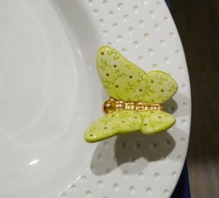 RARE Nora Fleming Green and Gold Butterfly debossed nf ' s & dots 2
