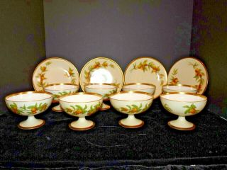 12 - Pc Set Rare Antique Limoges Florida Oranges Sherbet Footed Cups 7 3/8 " Plates