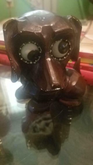 J Oswald Antique Wooden Rolling Eyes Dachund Very Rare Dog Made In Germany Clock
