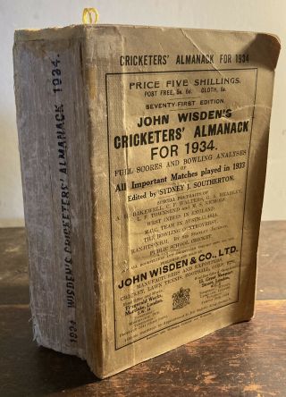 Wisden Cricketers Almanack - 1934 - Binding - Bookmark - Softback - Rare