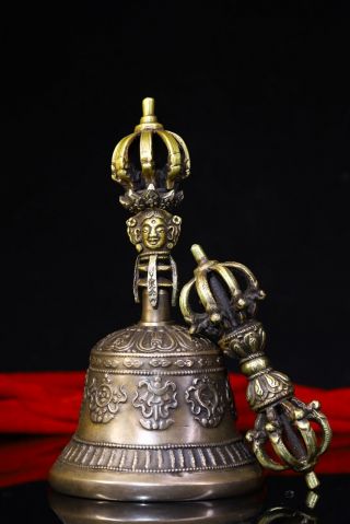 Chinese Rare Tibetan Buddhism Old Copper Handmade Bell Vajra Faqi