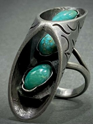 Vintage Zuni Sterling Silver Turquoise Ring Very Rare Design