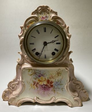 Rare Antique Germany Clock Royal Rudolstadt Porcelain Base Seth Thomas Movement