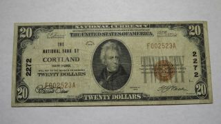 $20 1929 Cortland York Ny National Currency Bank Note Bill Ch 2272 Rare