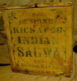 RARE 1882 Kickapoo Indian Sagwa Blood Liver Stomach Medicine Show Crate antique 2