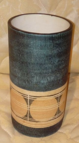 Vintage Troika Pottery Blue Cylindrical Vase Signed Louise Jinks 1976 - 1981 Rare