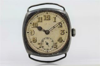 Wwi Rare Antique Peswar 15j 935 Sterling Silver Wire Lug Trench Mens Wristwatch