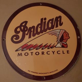 Vintage Porcelain 1953 Indian Motorcycles Springfield Man Cave Garage Rare Sign